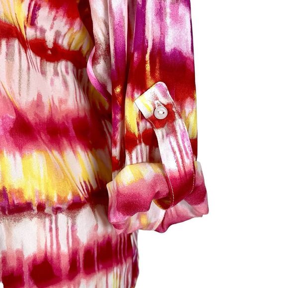 Regnax Blouse Stripe Tie Dye Pink Red Roll Tab Sleeves size Small - Picture 4 of 7